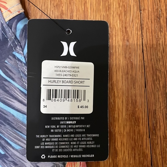 Hurley Mens Boardshorts NWT size 34 4-way stretch Pockets Blue Floral - Picture 3 of 8